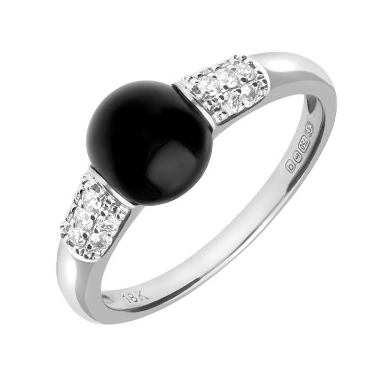 18ct White Gold Whitby Jet 0.18ct Diamond Round Pave Shoulder Ring - L