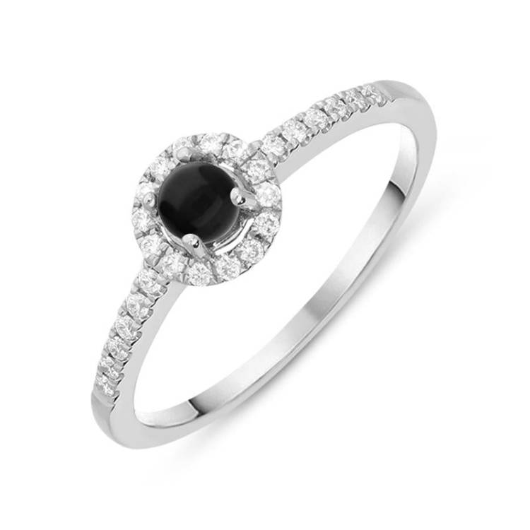 18ct White Gold Whitby Jet Diamond Shoulder Round Ring - White Gold