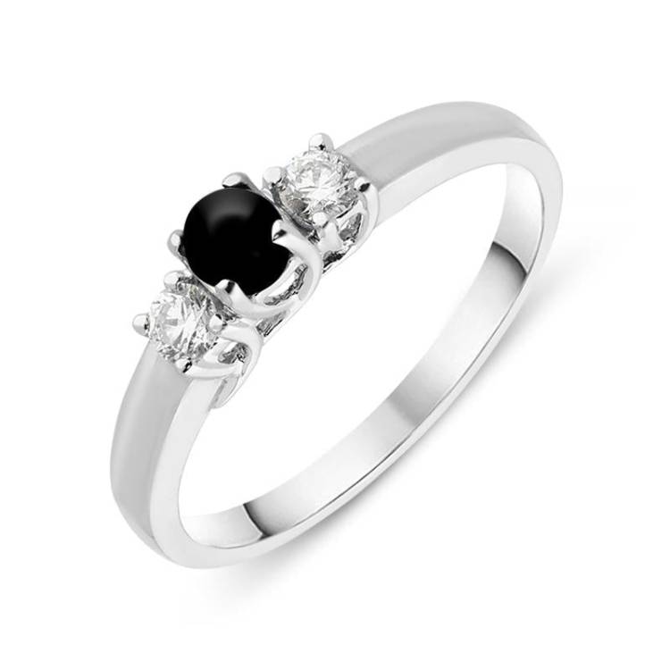 18ct White Gold Whitby Jet Diamond Trilogy Ring - Option1 Value White Gold
