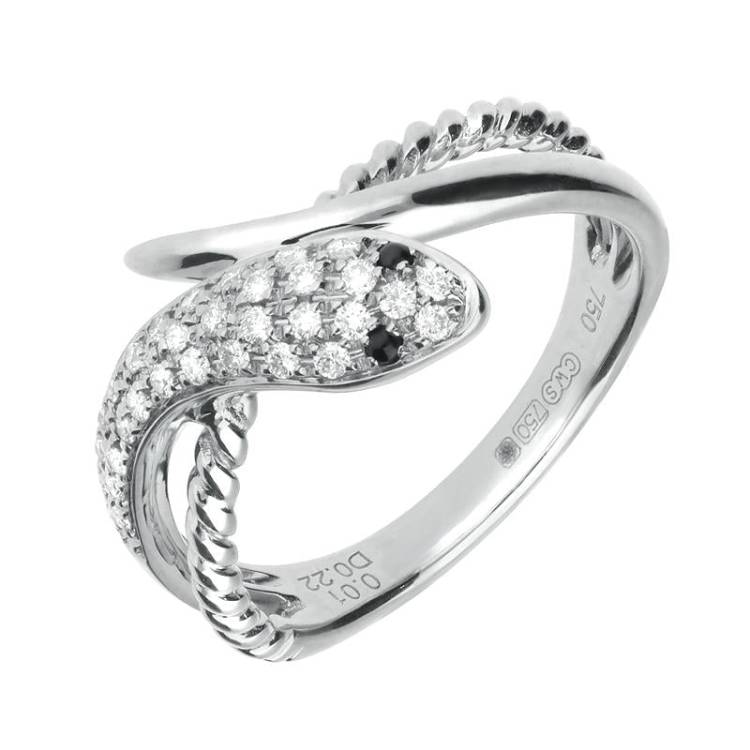 18ct White Gold Whitby Jet Diamond Twist Snake Ring - White Gold