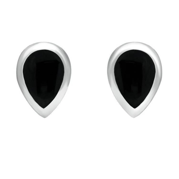 18ct White Gold Whitby Jet Dinky Teardrop Stud Earrings