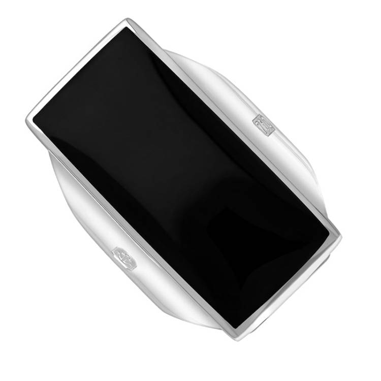 18ct White Gold Whitby Jet King's Coronation Hallmark Large Oblong Ring - T