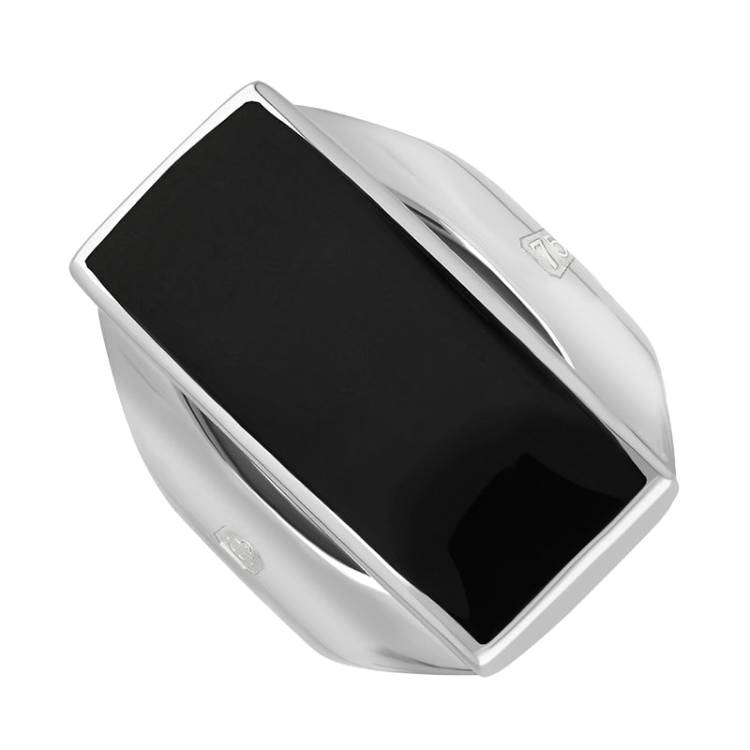 18ct White Gold Whitby Jet King's Coronation Hallmark Medium Oblong Ring - J