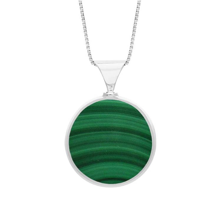 18ct White Gold Whitby Jet Malachite King's Coronation Hallmark Double Sided Round Necklace