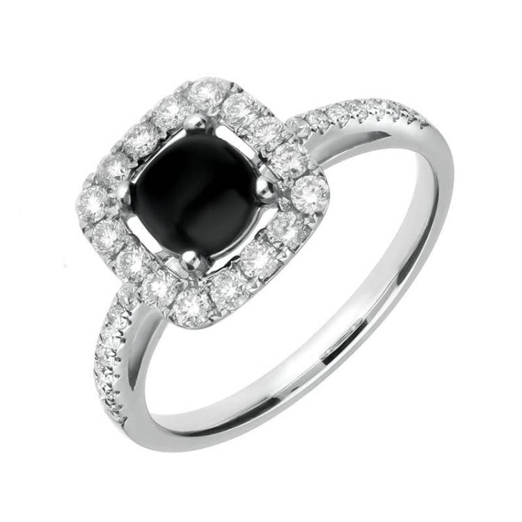 18ct White Gold Whitby Jet and 1.00ct Diamond Cushion Ring - White Gold