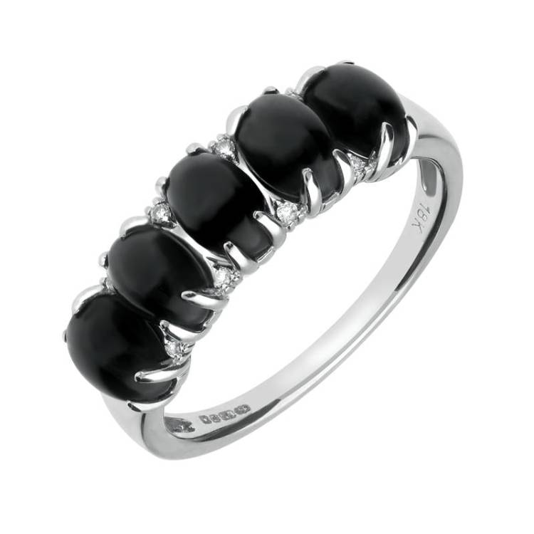 18ct White Gold Whitby Jet and Diamond Five Stone Half Eternity Ring - Q