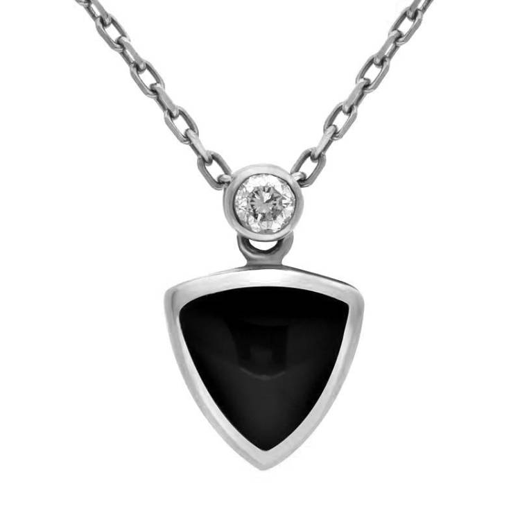 18ct White Gold Whitby Jet and Diamond Curved Triangle Necklace - White Gold