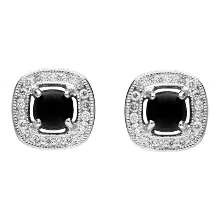 18ct White Gold Whitby Jet and Diamond Stud Earrings - White Gold