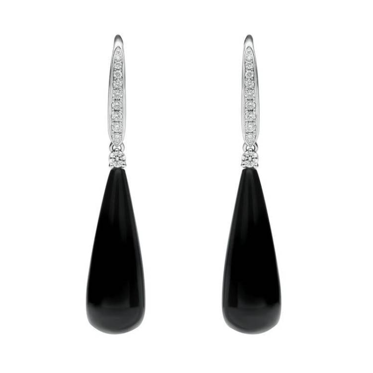 18ct White Gold Whitby Jet and Diamond Drop Earrings - White Gold