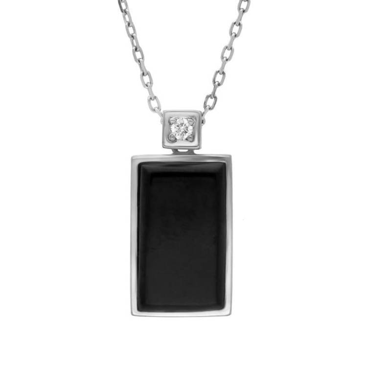 18ct White Gold Whitby Jet and Diamond Flat Oblong Necklace - White Gold
