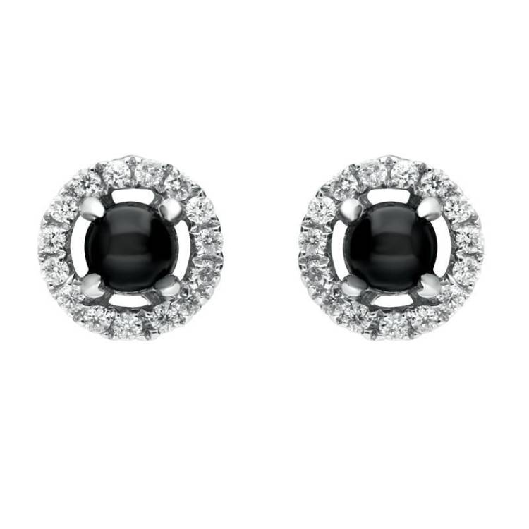 18ct White Gold Whitby Jet Diamond Round Stud Earrings - White Gold
