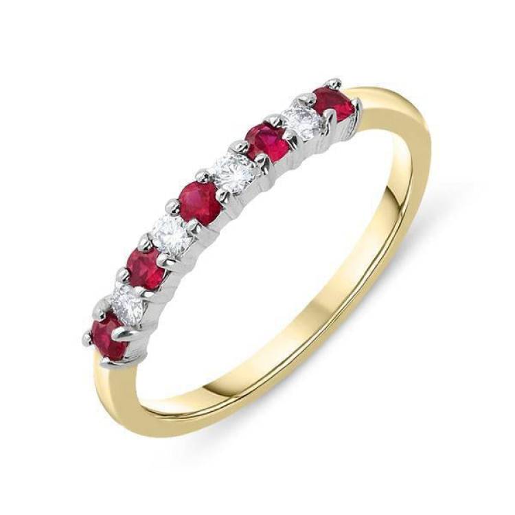 18ct Yellow Gold 0.20ct Ruby Diamond Half Eternity Ring - Option1 Value Yellow Gold