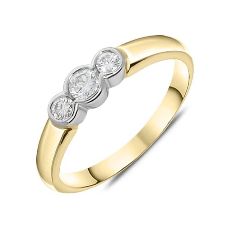 18ct Yellow Gold 0.26ct Diamond Trilogy Ring D - M