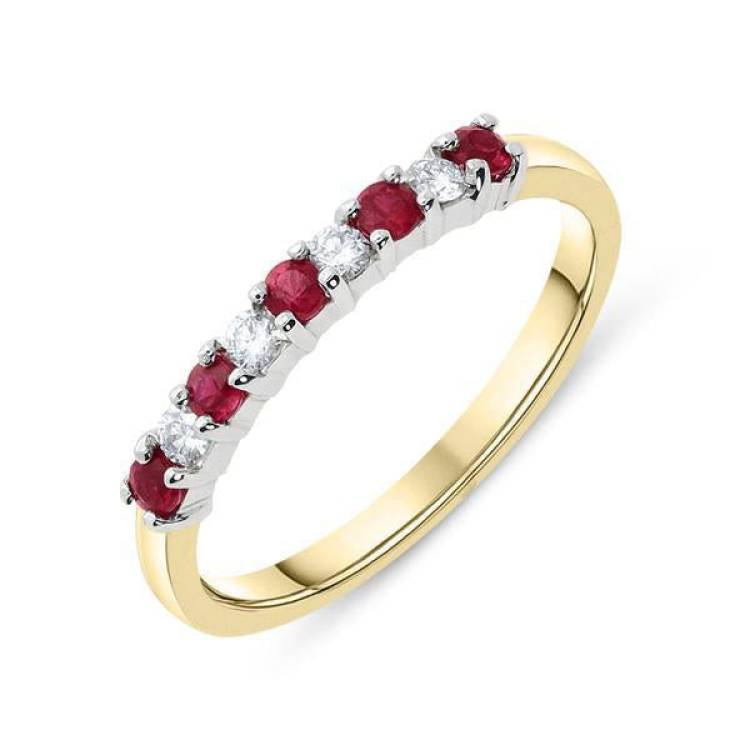 18ct Yellow Gold 0.26ct Ruby Diamond Half Eternity Ring - Option1 Value Yellow Gold