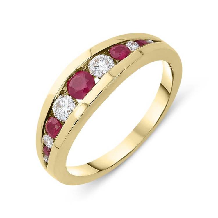 18ct Yellow Gold 0.29ct Ruby Diamond Graduating Ring - Option1 Value Yellow Gold