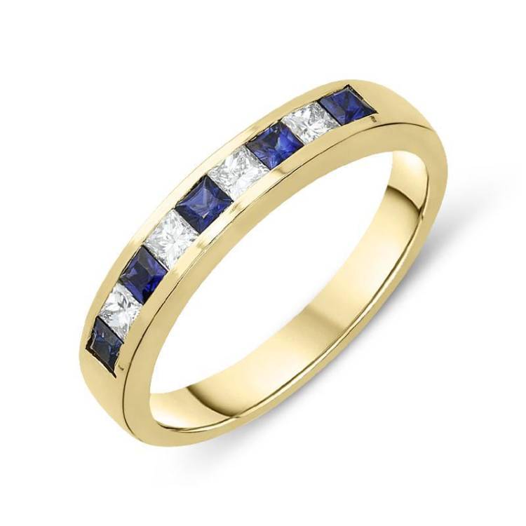 18ct Yellow Gold 0.29ct Sapphire Diamond Half Eternity Ring - Option1 Value Yellow Gold