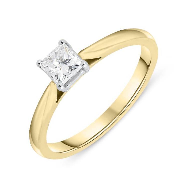 18ct Yellow Gold 0.40ct Diamond Princess Cut Solitaire Ring - N