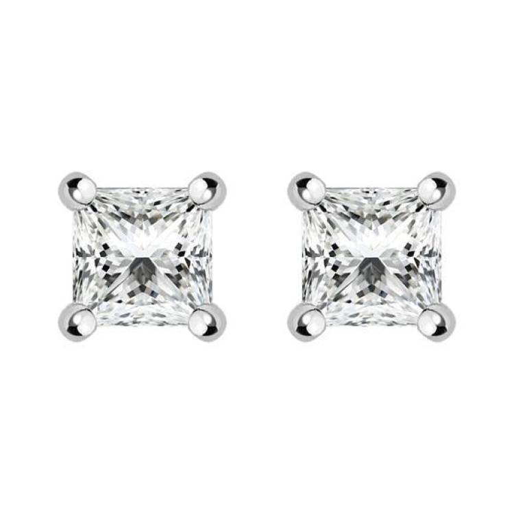 18ct Yellow Gold 0.32ct Diamond Solitaire Princess Cut Stud Earrings - Option1 Value Yellow Gold