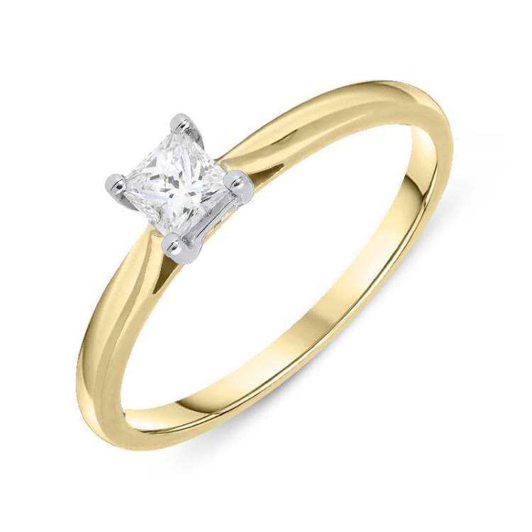 18ct Yellow Gold 0.33ct Diamond Princess Cut Solitaire Ring - Option1 Value Yellow Gold