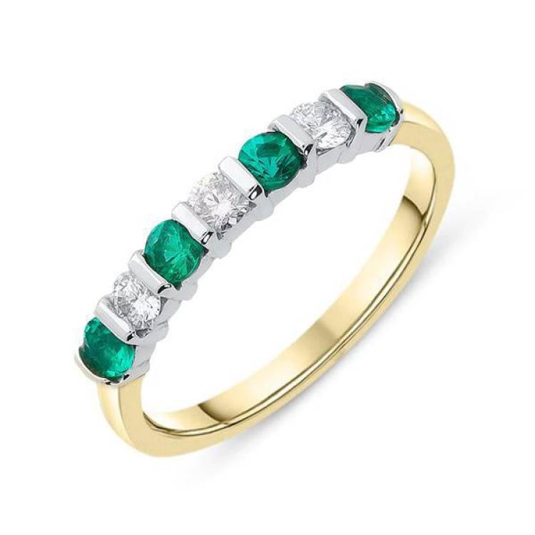 18ct Yellow Gold 0.33ct Emerald Diamond Bar Set Ring - Option1 Value Yellow Gold
