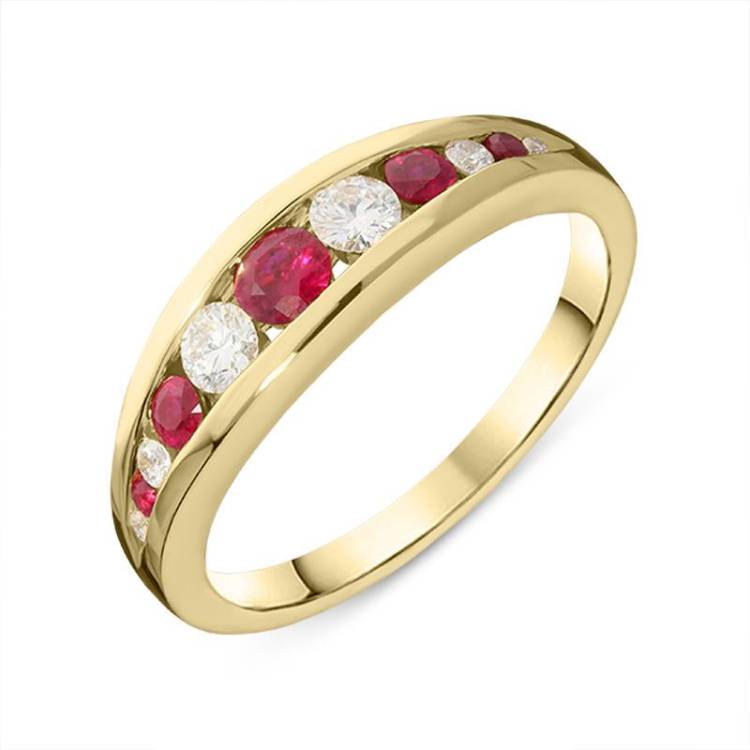 18ct Yellow Gold 0.33ct Ruby Diamond Graduating Half Eternity Ring