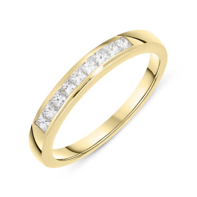 18ct Yellow Gold 0.34ct Diamond Princess Cut Wedding Half Eternity Ring - Option1 Value Yellow Gold