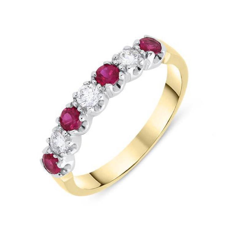 18ct Yellow Gold 0.35ct Ruby Diamond Half Eternity Ring - Option1 Value Yellow Gold