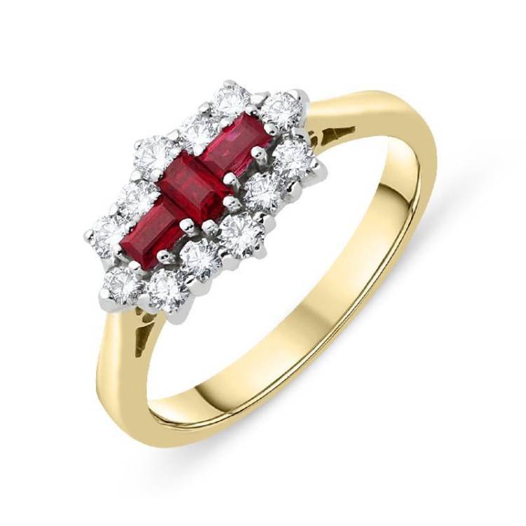 18ct Yellow Gold 0.35ct Ruby Diamond Vintage Cluster Ring - Yellow Gold