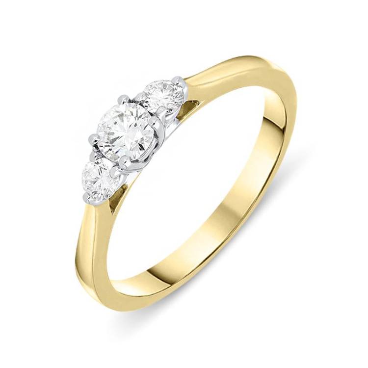 18ct Yellow Gold 0.36ct Diamond Brilliant Cut Trilogy Ring - K