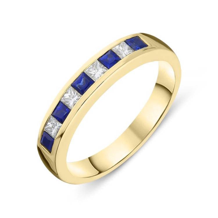 18ct Yellow Gold 0.36ct Sapphire Diamond Half Eternity Ring