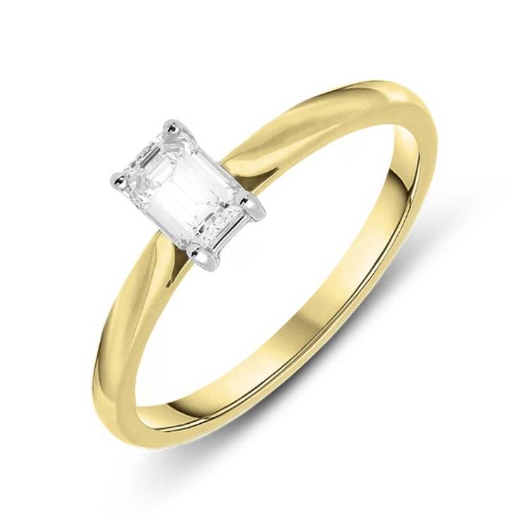 18ct Yellow Gold 0.39ct Diamond Emerald Cut Solitaire Ring - Yellow Gold