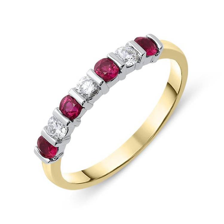 18ct Yellow Gold 0.39ct Ruby Diamond Half Eternity Ring - Option1 Value Yellow Gold