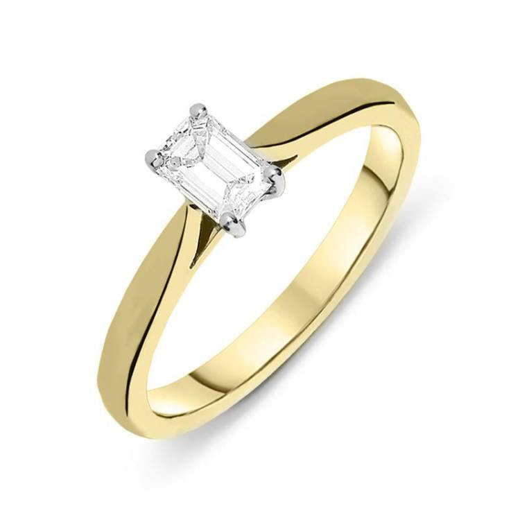 18ct Yellow Gold 0.40ct Diamond Solitaire Emerald Cut Claw Set Ring - Option1 Value Yellow Gold