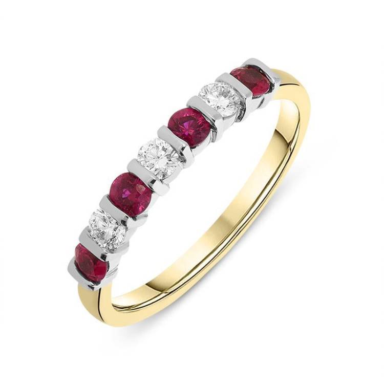 18ct Yellow Gold 0.40ct Ruby 0.21ct Diamond Alternating Bar Set Ring - Option1 Value Yellow Gold