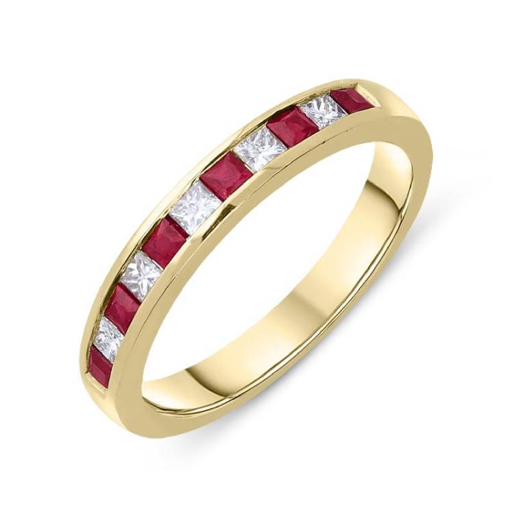 18ct Yellow Gold 0.40ct Ruby Diamond Half Eternity Ring - Option1 Value Yellow Gold