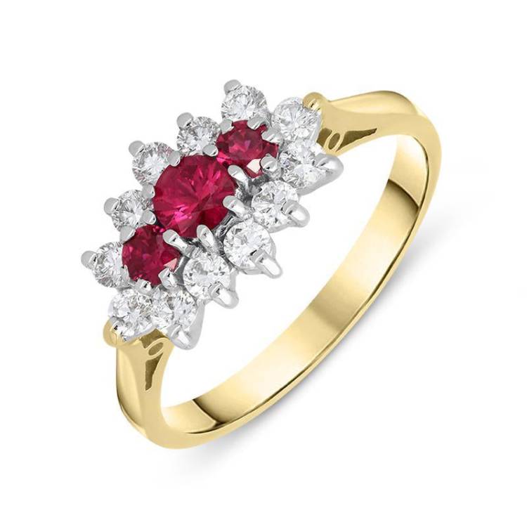 18ct Yellow Gold 0.40ct Ruby Diamond Vintage Cluster Ring - Yellow Gold