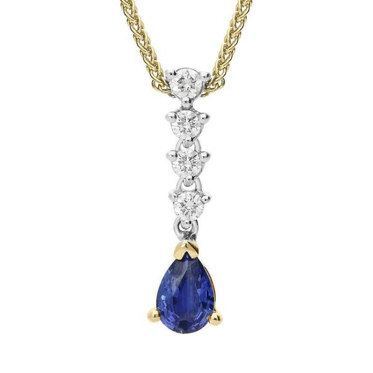 18ct Yellow Gold 0.43ct Sapphire Diamond Pear Necklace - Yellow Gold
