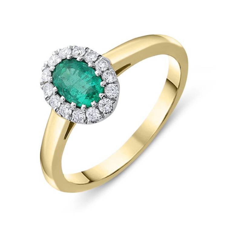 18ct Yellow Gold 0.44ct Emerald Diamond Halo Ring - Option1 Value Yellow Gold