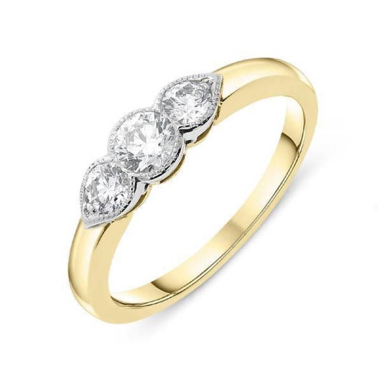 18ct Yellow Gold 0.52ct Diamond Millgrain Trilogy Ring - Option1 Value Yellow Gold
