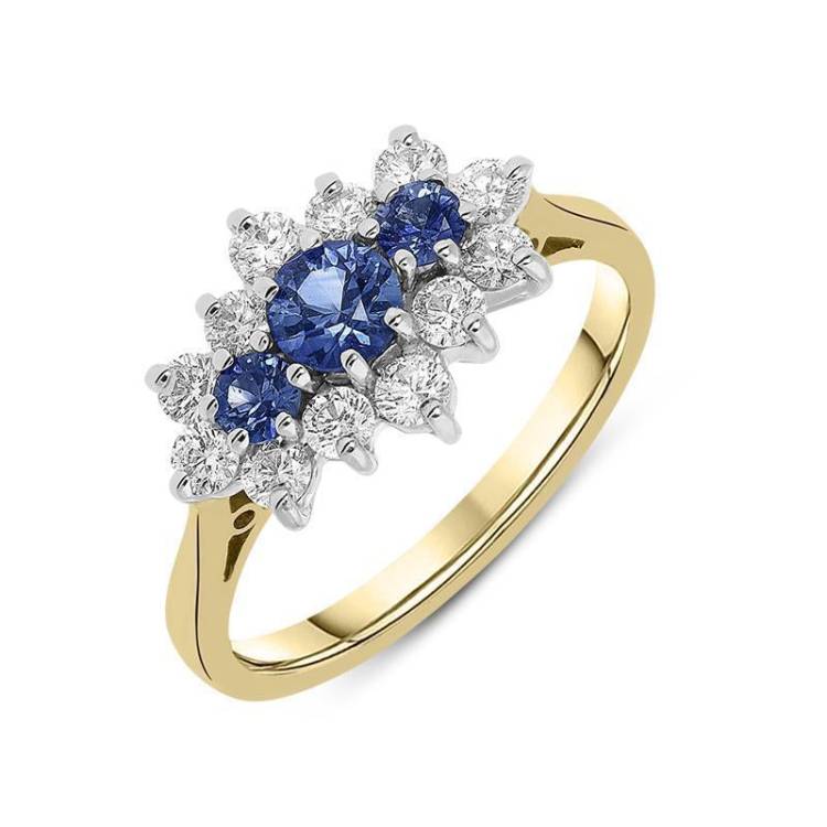 18ct Yellow Gold 0.54ct Sapphire and Diamond Cluster Ring - Option1 Value Yellow Gold