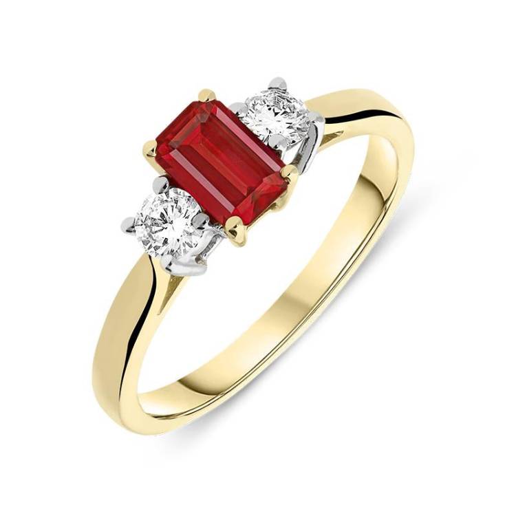 18ct Yellow Gold 0.57ct Ruby Diamond Trilogy Ring - Yellow Gold