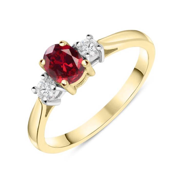 18ct Yellow Gold 0.57ct Ruby Diamond Trilogy Ring - Option1 Value Yellow Gold