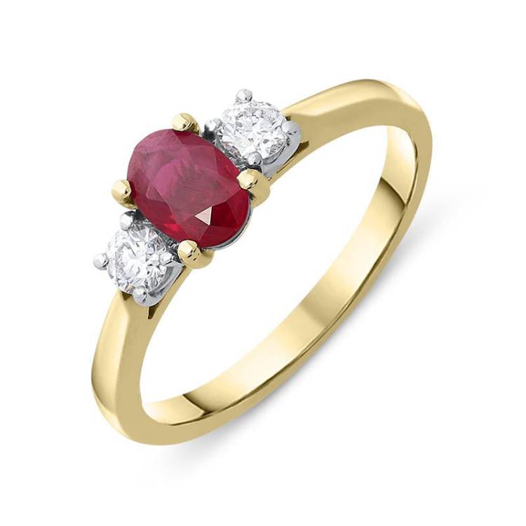 18ct Yellow Gold 0.65ct Ruby Diamond Trilogy Ring - Option1 Value Yellow Gold