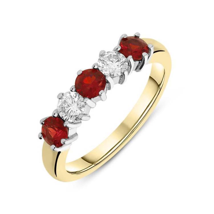 18ct Yellow Gold 0.61ct Ruby Diamond Half Eternity Ring - Yellow Gold