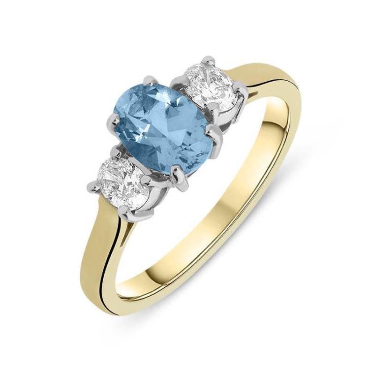 18ct Yellow Gold 0.67ct Aquamarine Diamond Trilogy Ring - Option1 Value Yellow Gold