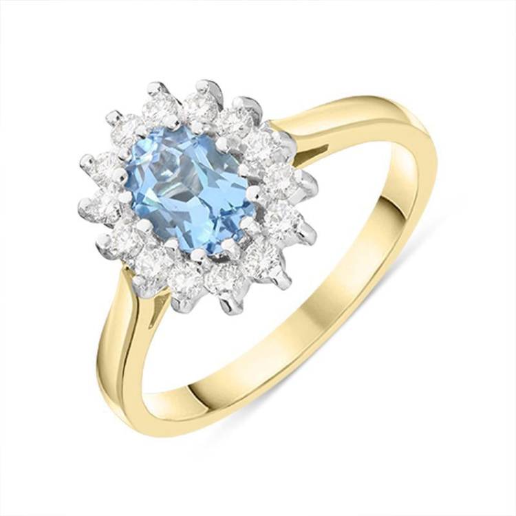 18ct Yellow Gold 0.70ct Aquamarine Diamond Cluster Ring
