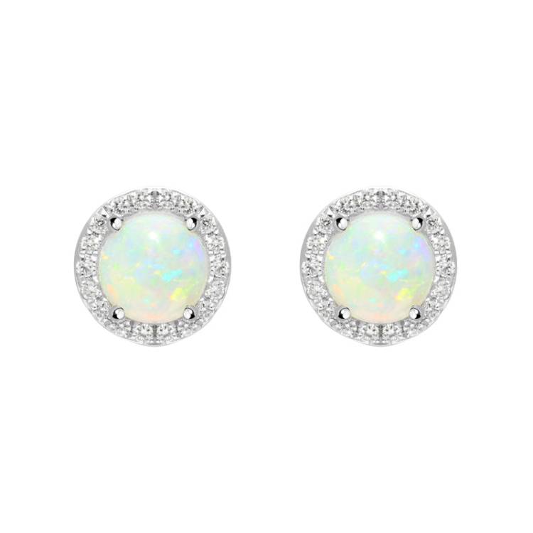 18ct White and Yellow Gold Opal Diamond Round Stud Earrings