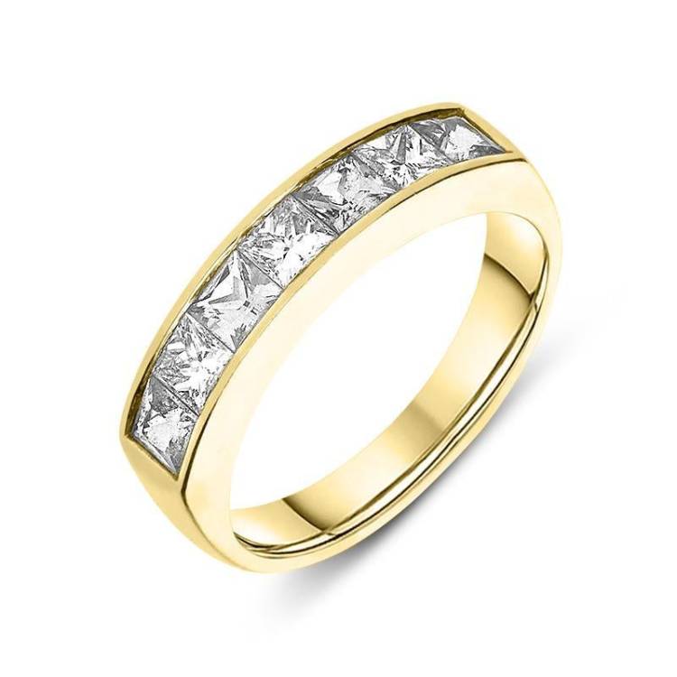 18ct Yellow Gold 0.73ct Diamond Princess Cut Channel Set Wedding Half Eternity Ring - Option1 Value Yellow Gold