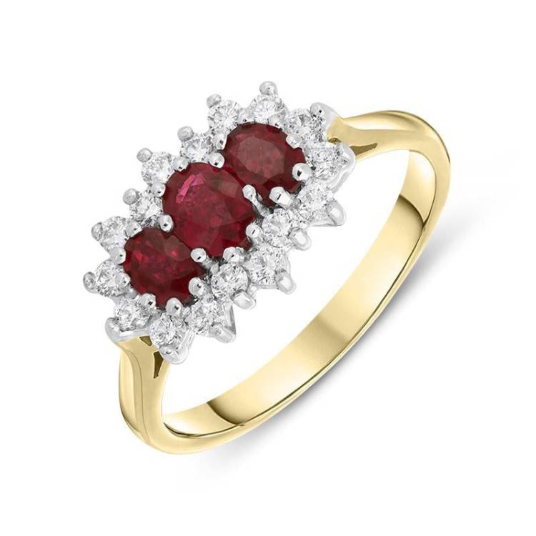 18ct Yellow Gold 0.73ct Ruby Diamond Vintage Cluster Ring - Yellow Gold