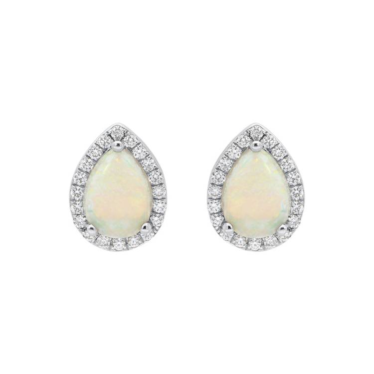 18ct White Gold 0.75ct Opal Diamond Pear Stud Earrings
